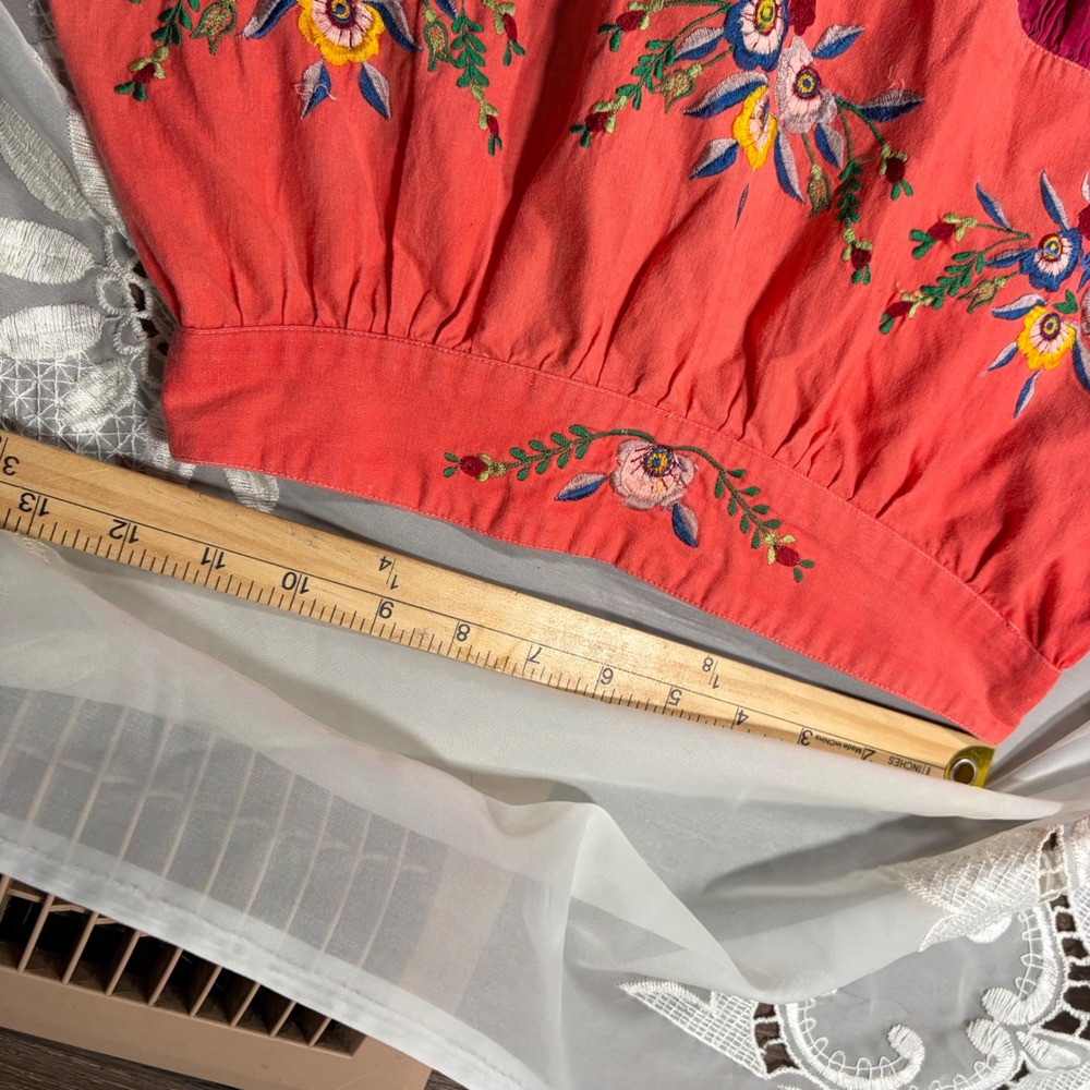 Insane Boho Y2K Fairy Cottage Pink Floral Embroidered Cotton Midi Skirt S - Picture 6 of 8